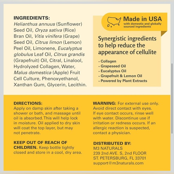 M3 Naturals Anti-Cellulite Massage Oil 🌺 NEW 🌺 8 fl oz - Picture 3 of 7